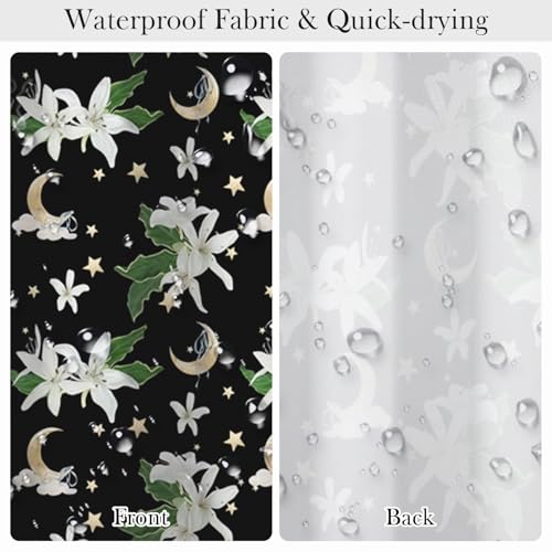 Celestial Floral Shower Curtain 71x74 Inch, Black Boho Moon and Stars Printed Bathroom Shower Curtain with Rust-Proof Hooks, Dark Gothic Style Waterproof Fabric Bath Tub Curtain - color: Floral-q