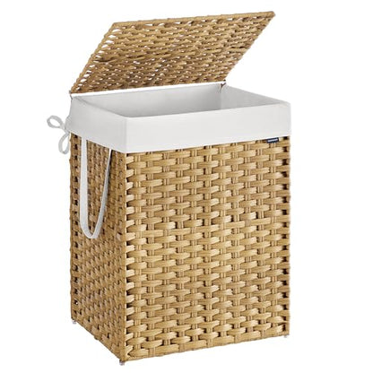 SONGMICS Laundry Hamper with Lid, 29.1 Gallon (110 L) Synthetic Rattan Clothes Laundry Basket with Lid and Handles, Foldable, Removable Liner, Goose Yellow ULCB152Y01 - color: Goose Yellow, size: 110 L