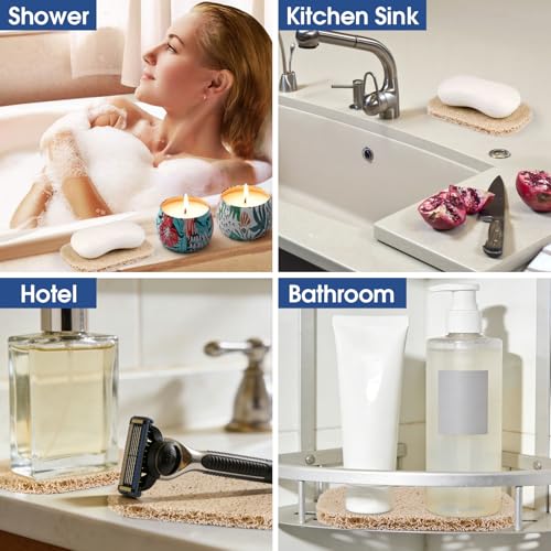 8 Pack Soap Holder, Beige Bar Soap Saver Dish for Shower, 4.5" x 3" | High-Efficiency Drainage & Non-Slip, Lift Pads Sponge Tray for Kitchen Sink, Bathroom, Travel, Hotel Cleaning Supplies - color: Beige