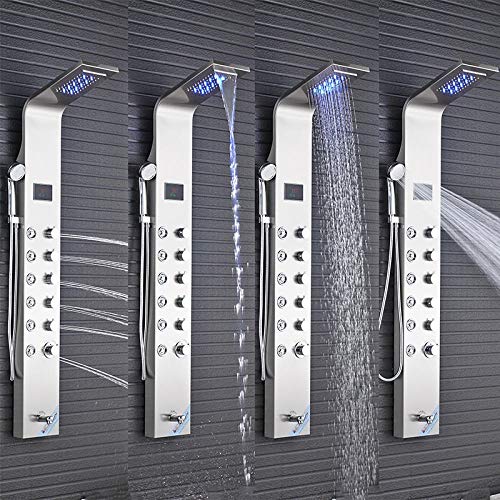 Multi-Function Digital Display Shower Panel Stainless Steel Bath Shower Faucet Set Tower Shower Column with Body Massage Jets