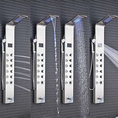 Multi-Function Digital Display Shower Panel Stainless Steel Bath Shower Faucet Set Tower Shower Column with Body Massage Jets