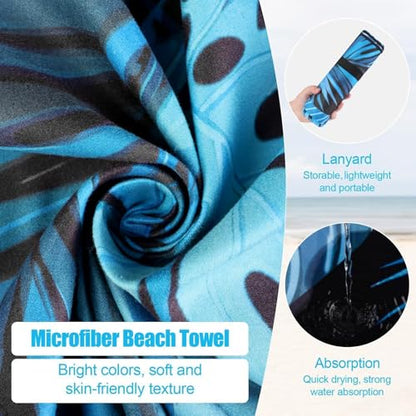 Oversized Microfiber Beach Towel Thin, Blue Black Palm Leaf Double Sided Towel 1PC, Large Soft Sand Free Quick Dry Swim Compact Towels for Men Women Adults, Summer Swim Lake Pool Beach Bath, 35"x71" - style: Blue Black Palm Leaf