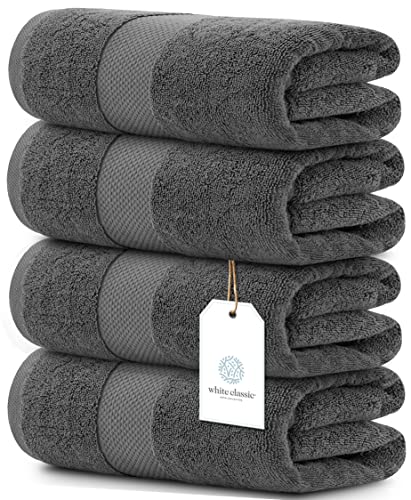 White Classic Luxury Bath Towels Extra Large - Cotton Hotel spa Bathroom Towel |30x56 | 4 Pack | Dark Gray - color: Dark Gray
