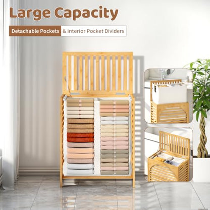 Laundry Hamper with Lid, Bamboo with Handles and Removable Liner Bag, 125L Laundry Basket for Bedroom, Bathroom & Laundry Room (Natural) - color: Natural