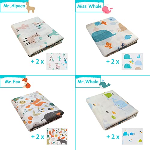 Baby Swaddle Blanket and Washcloths Set,12 Pieces Muslin Cotton Baby Swaddle Wrap and Wash Cloths Unisex for Boys and Girls, 4 Pack for 40 x 40 Inches and 8 Pack for 8 x 10 Inches - color: Animal Friends