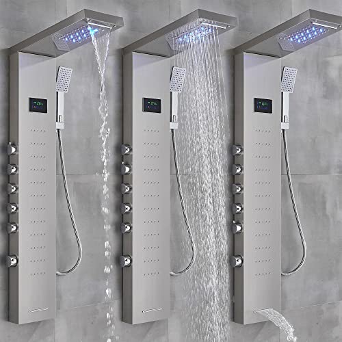 Stainless steel rain shower panel LED waterfall body Jets tower system