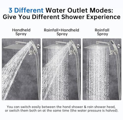 G-Promise All Metal 10 Inches Rainfall Shower Head with Handheld Combo | All Metal, Built to Last, Easy Install, Adjustable Height & Angle for All Heights, Extra Long Hose, Modern Upgrade - color: Brushed Nickel, size: 10 Inches
