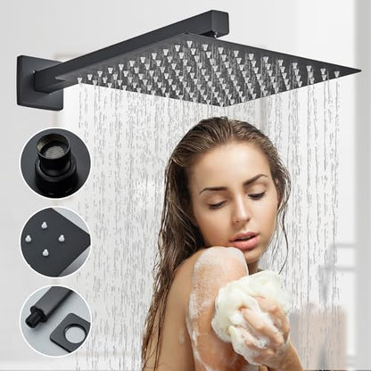 Shower Faucet 10 Inches Matte Black Shower System with Rainfall Shower Head and Handheld Spray Bathroom Luxury Rain Shower Faucet Set Complete Wall Mounted - color: Matte Black, size: Matte Black-10"