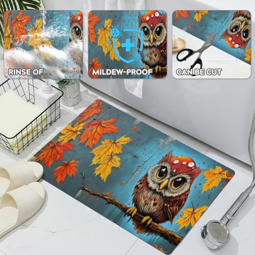 Bathroom Runner Mat Rugs Long,Cartoon Owl Mushroom Autumn Maple Leaves Diatomite Stone Bath Mat Large Absorbent Diatomaceous Earth Mat Non Slip Fast Dry Shower Mat Bathroom Rugs Floor Mat 16x42in - color: Design20