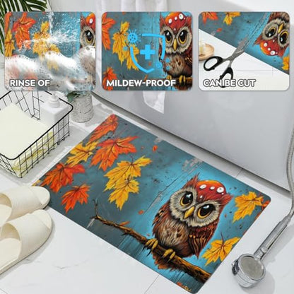 Bathroom Runner Mat Rugs Long,Cartoon Owl Mushroom Autumn Maple Leaves Diatomite Stone Bath Mat Large Absorbent Diatomaceous Earth Mat Non Slip Fast Dry Shower Mat Bathroom Rugs Floor Mat 16x42in - color: Design20