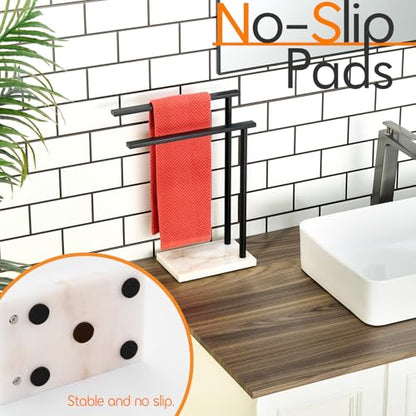 Towel Racks Matte Black Free Standing 2-Tier Hand Towel Holder for Bathroom Vanity Countertop with Thicken Steady Marble Base, Stainless Steel AN7003MB - color: Matte Black, size: 2-Bar
