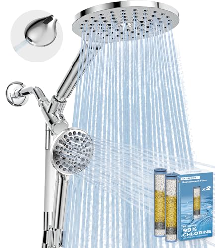 MakeFit Dual Filtered Rain Shower Head Combo, Handheld Shower Head with Adjustable Bar - Rainfall Shower Head And Showerhead with Filter for Hard Water - Removes Chlorine - color: Chrome, size: 8 Inch Filtered