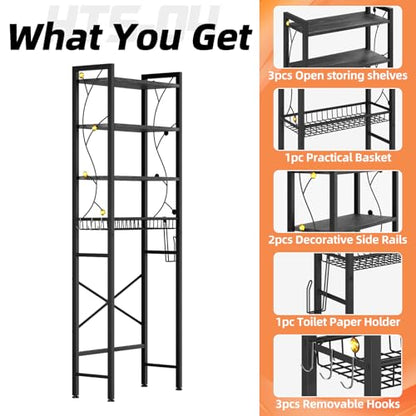 Over-The-Toilet Storage Rack, 4-Tier Bathroom Organizer Shelf Over Toilet with Adjustable Shelf and Basket, Freestanding Space Saver Bathroom Shelves Above Toilet for Room (Oak Gray) - color: Oak Gray
