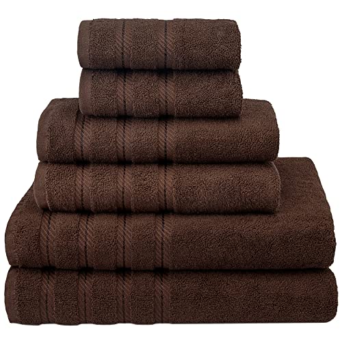 American Soft Linen 100% Carde Cotton 6 Piece Towel Set, 590 GSM Heavy Weight Soft Absorbent Turkish Towels for Bathroom, Dark Brown - color: Chocolate Brown
