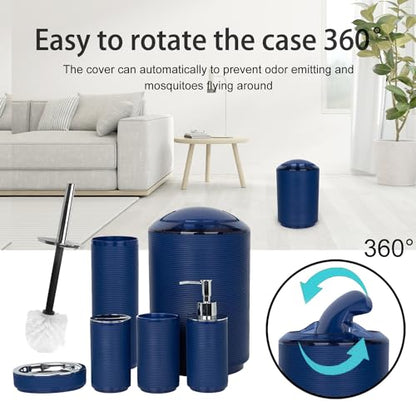 CERBIOR Bathroom Accessories Set 6 Piece Spiral Pattern Bath Ensemble,Blue | Includes Soap Dispenser, Toothbrush Holder, Toothbrush Cup, Soap Dish for Decorative Countertop and Housewarming Gift - style: Blue