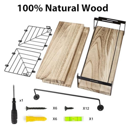 Fixwal Wall Mounted Bathroom Shelves Over Toilet (3+1 Light Brown) | Wall Shelf with Basket Storage , Towel Bar, Solid Wood, 22Lb Capacity, Easy DIY Install - color: 1-rustic Brown