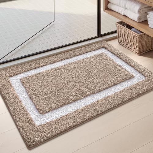 Color&Geometry Extra Soft Bathroom Rugs 30x20, Absorbent Microfiber Bath Rug, Non-Slip Bathroom mat, Washable Plush Bath Mats for Bathroom, Shower, Bathtub, Laundry, Khaki White - color: K, size: 20"x32"