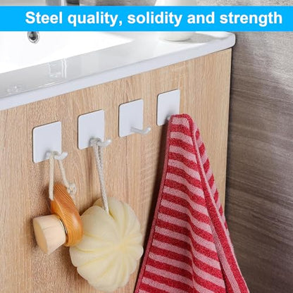 Adhesive Towel Hooks Heavy Duty Wall Hangers 6 Pack, Waterproof Stick-On Towel Holders for Bathroom, Kitchen, or Home Use, Stainless Steel Self-Adhesive Hooks for Hanging, White