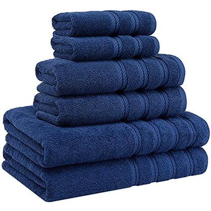 American Soft Linen 100% Carde Cotton 6 Piece Towel Set, 590 GSM Heavy Weight Soft Absorbent Turkish Towels for Bathroom, Royal Blue - color: Royal Blue