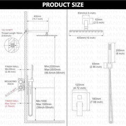 Midanya Shower Faucet Set with Handheld Sprayer,16 Inch,Oil Rubbed Bronze | Rough-in Shower Valve and Trim Kit Included,Square Rain Head,Wall Mount Shower System,All Metal,Bathroom - color: Bronze, size: 16 Inch