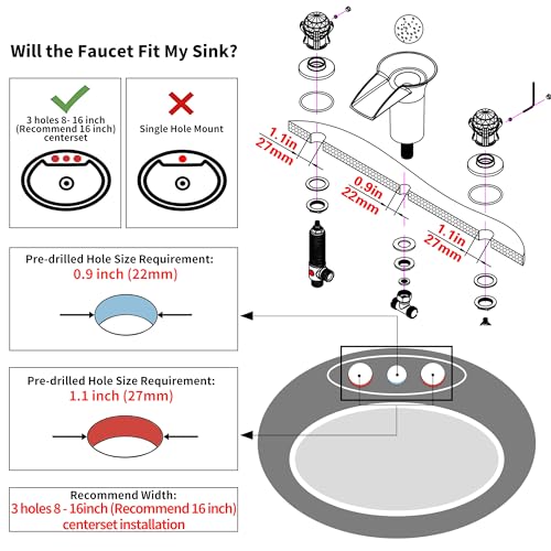 SKOWLL Oil Rubbed Bronze Waterfall Bathroom Faucet 3 Hole, Free Floating Crystal Ball with LED Light, Two Handle 8 Inch Widespread Faucet for Bathroom Sink - color: Oil Rubbed Bronze
