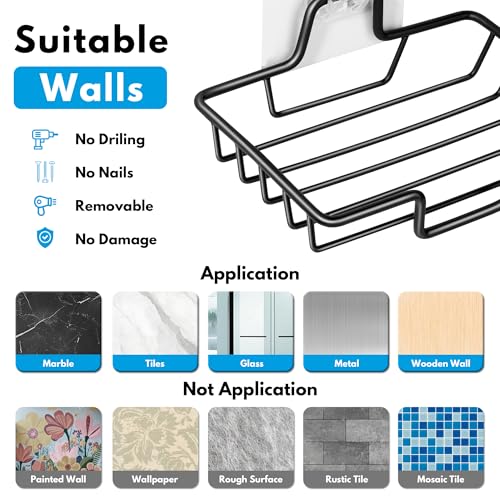 Rainspire Bar Soap Holder for Shower, 304 Stainless Steel Rustproof, Wall Adhesive, Soap Tray Bar Soap Sponge Holder for Bathroom & Kitchen, Square, Black - color: Black