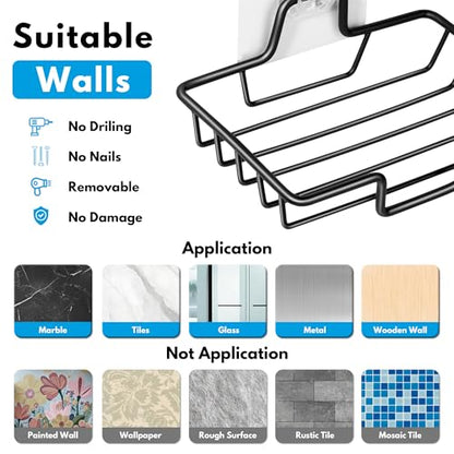 Rainspire Bar Soap Holder for Shower, 304 Stainless Steel Rustproof, Wall Adhesive, Soap Tray Bar Soap Sponge Holder for Bathroom & Kitchen, Square, Black - color: Black