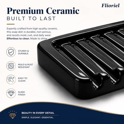 Ceramic Soap Dish Self Draining Soap Holder Bathroom Sink | Black Porcelain Soap Tray Self Draining Keeps Soap Dry Anti Slip Silicone Pads Easy Clean Modern Minimalist Bathroom Shower - color: 02.black
