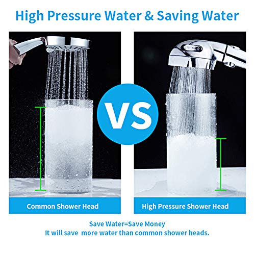 KAIYING High Pressure Handheld Shower Head with ON/OFF Pause Switch | 3 Spray Modes Shower Wand with Shut Off Button, Camper & RV Showerhead with Hose & Angle Adjustable Bracket, Chrome Finish - color: Chrome