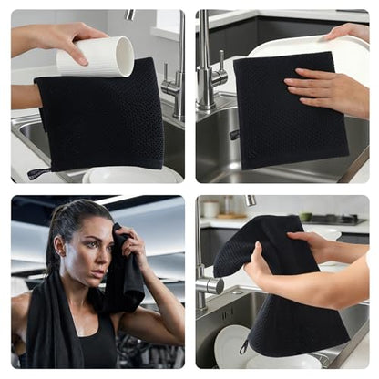 REDKISS Quick Dry Waffle Towel Set of 8, 100% Cotton,Lightweight & Highly Absorbent Waffle Towels for Bathroom, Spa, Gym, Pool-2 Bath Towels, 2 Hand Towels & 4 Washcloths,Black - color: Black