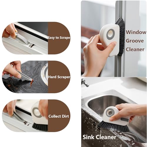Groove Cleaning Brush 2 in 1 Grout Cleaner Tool Grip Brush Hard Bristle Crevice Cleaning Brush for Sliding Door Track, Window Sill, Window Seal - color: White