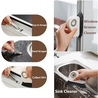 Groove Cleaning Brush 2 in 1 Grout Cleaner Tool Grip Brush Hard Bristle Crevice Cleaning Brush for Sliding Door Track, Window Sill, Window Seal - color: White