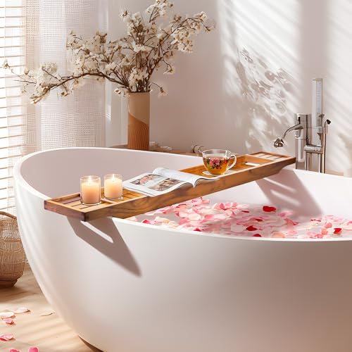 VaeFae Teak Bathtub Tray, Wooden Bath Caddy for Bathtub, Bath Tub Wood Table for Tub, 39.8" x 6" x 1.8" - size: 39.8" x 6" x 1.8"