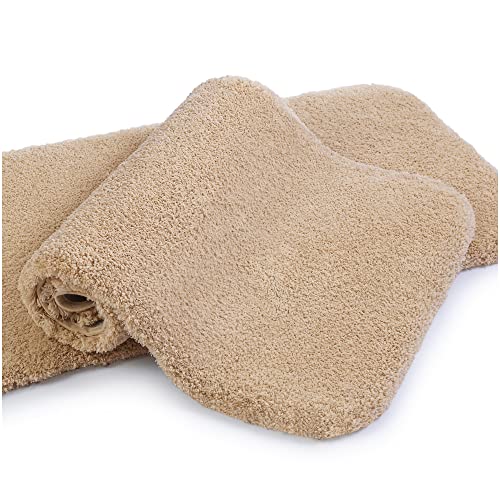 VANZAVANZU 2-Piece Non-Slip Bath Mat Set - Machine Washable Microfiber Shaggy Thick Rugs (16"x24", Beige) - color: Beige, size: 16"x24" Plus 16"x24"