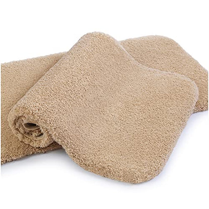 VANZAVANZU 2-Piece Non-Slip Bath Mat Set - Machine Washable Microfiber Shaggy Thick Rugs (16"x24", Beige) - color: Beige, size: 16"x24" Plus 16"x24"