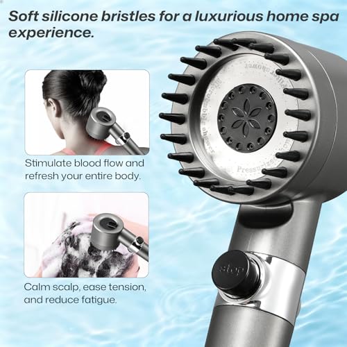 Filtered Handheld Shower Head for Hard Water, High Pressure with On/Off Switch, Detachable Showerhead with Long Hose, 2 Replacement Filters -Gun Grey