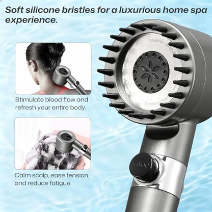 Filtered Handheld Shower Head for Hard Water, High Pressure with On/Off Switch, Detachable Showerhead with Long Hose, 2 Replacement Filters -Gun Grey