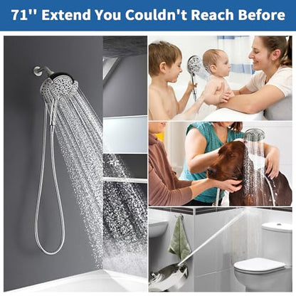 GRICH Shower Hose Extra Long: 71 Inch Metal Cord High-Density Anti-Leak Stainless Steel Shower Head Hose Replacement, Ultra-Flexible & Durable Bathroom Pipe with Brass Insert & Nut, Brushed Nickel - color: Brushed Nickel