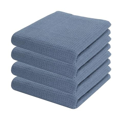 Waffle Weave Kitchen Towel, 100% Cotton - 15x25 Inches with Hanging Loop, Ultra Soft Absorbent Quick Drying Dish Cloth, Tea and Hand Towels, 4 Pack - Spring Easter Summer - Smoky Grey - color: Smoky Blue, size: 15 x 25 - 4 Pack