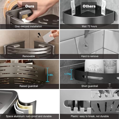Voldra Shower Caddy Suction Cup, 1 Pack Shower Shelves for Inside Shower No Drilling, Aluminum Suction Showers Organizer with Towel Bar & Hooks Removable Bathroom Shelf Storage Rack(Gray) - style: Suction Cup Rectangle-1 Pack