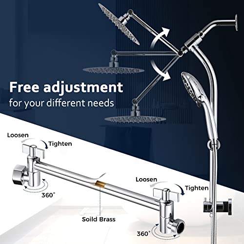 Rainfall 8 Inch Round Shower Head with High Pressure Handheld Spray Combo, Drill-Free Slide Bar with Adjustable Shower Extension Arm, 3-Way Low Diverter for Easy Reach, 5Ft Hose- Chrome - color: Chrome