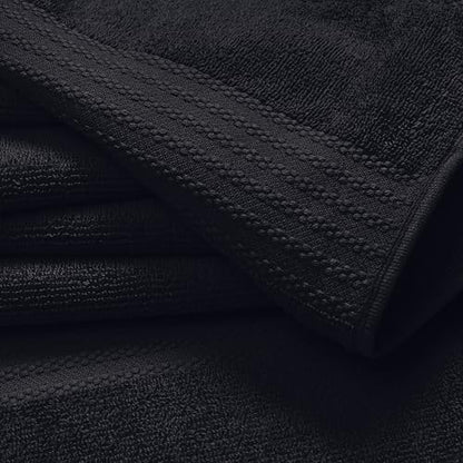 GLAMBURG Ultra Soft 8-Piece Towel Set - 100% Pure Ringspun Cotton, Contains 2 Oversized Bath Towels 27x54, 2 Hand Towels 16x28, 4 Wash Cloths 13x13 - Ideal for Everyday use, Hotel & Spa - Black - color: Black, size: 8 Piece Towel Set