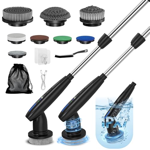 Electric Cleaning Brush - 10-in-1 IPX7 Full Waterproof Electric Spin Scrubber with LED Display, Gravity Sensing Dual Speed Adjustment, Suitable for Bathrooms, Kitchens, Sinks, Tiles, Cars