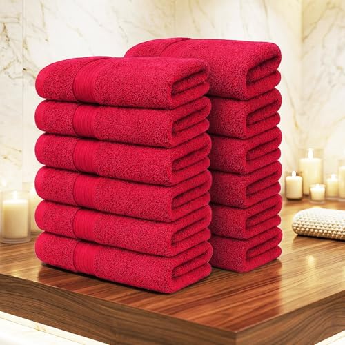 100% Cotton Hand Towels 18x28 Inches, 600 GSM, Soft & Absorbent, Set of 12, Red - color: Red, size: Hand Towel Set of 12