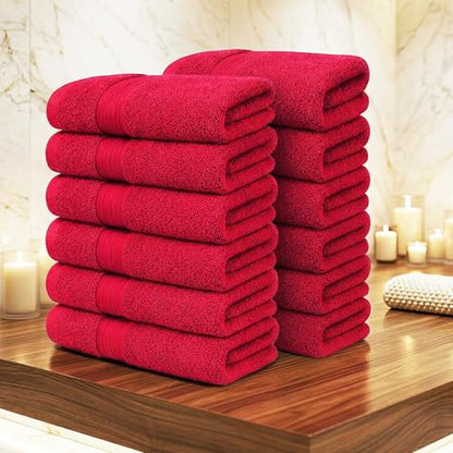 100% Cotton Hand Towels 18x28 Inches, 600 GSM, Soft & Absorbent, Set of 12, Red - color: Red, size: Hand Towel Set of 12