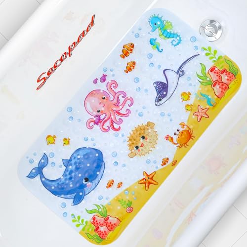 Secopad Bathtub Mat Non Slip, Cute Bath Tub Mat, 27.5" x 15", Pink Octopus | Rectangular, Anti-Slip, Machine Washable, with Drain Holes and Suction Cups,For Bathtub and Shower Floor, for Toddler & Kids - color: Pink Octopus, size: 27.5" x 15" (Rectangular