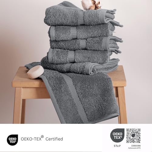 SALBAKOS 6-Piece 100% Turkish Cotton Hand Towels, 16x30 inch, Gray | Large Size Thick Super Soft Highly Absorbent, Versatile Hair Face & Hand Drying Towel, Premium Hotel Quality Made in Turkey - color: Gray, size: 6 Hand Towels