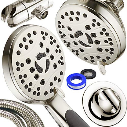 High Pressure 48-mode Luxury 3-way Combo – Dual Rain & Handheld Shower Head – 6 Foot Stainless Steel Hose – Anti Slip Grip – All Brushed Nickel Finish – Top US Brand – Extra Wall Bracket - color: All Brushed Nickel