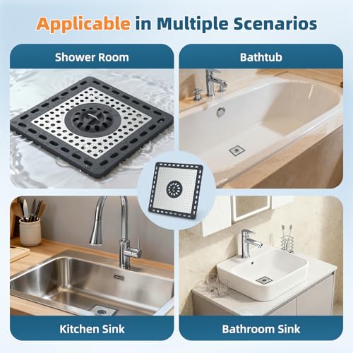 Hibbent Upgraded Shower Drain Hair Catcher, Shower Cover for Bathroom Floor 6" Drain, Anti-Clogging Bathtub Strainer, Stainless Steel Kitchen Sink Strainer with Handle, Dark Grey - color: 6' Dark Grey