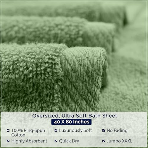 DAN RIVER Pack of 1 Jumbo Bath Sheet 40x80 Inches, Extra Large Quick Dry Bath Towels for Bathroom, Soft Absorbent Towels - Sage Green - color: Sage Green